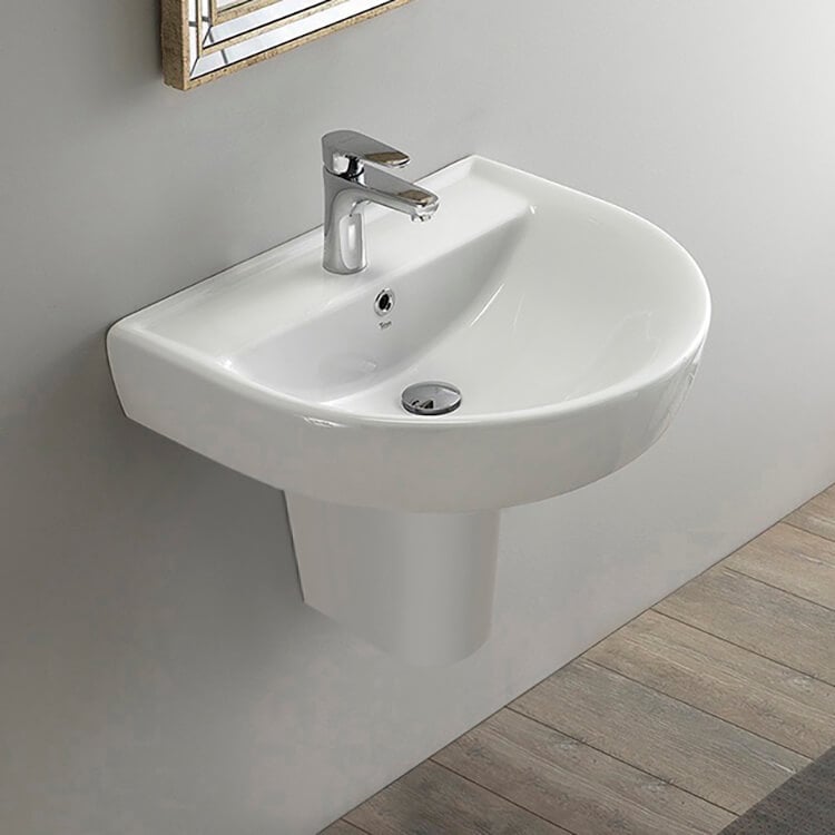 CeraStyle 003100U-S-PED-One Hole Round White Ceramic Semi-Pedestal Sink